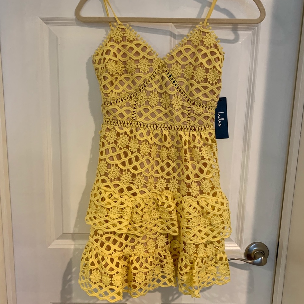 Beauty and Lace Yellow Crochet Lace Mini Dress